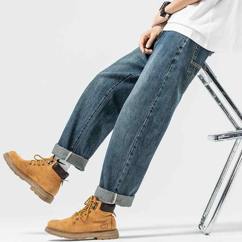 デニムパンツ メンズ 男性用 ジーンズ ストレートパンツ ゆったり ルーズフィット 裏起毛 ドレープ感 綿 コットン 微ストレッチ ローライズ ロング丈 カジュアル ストリートファッション しわになりにくい