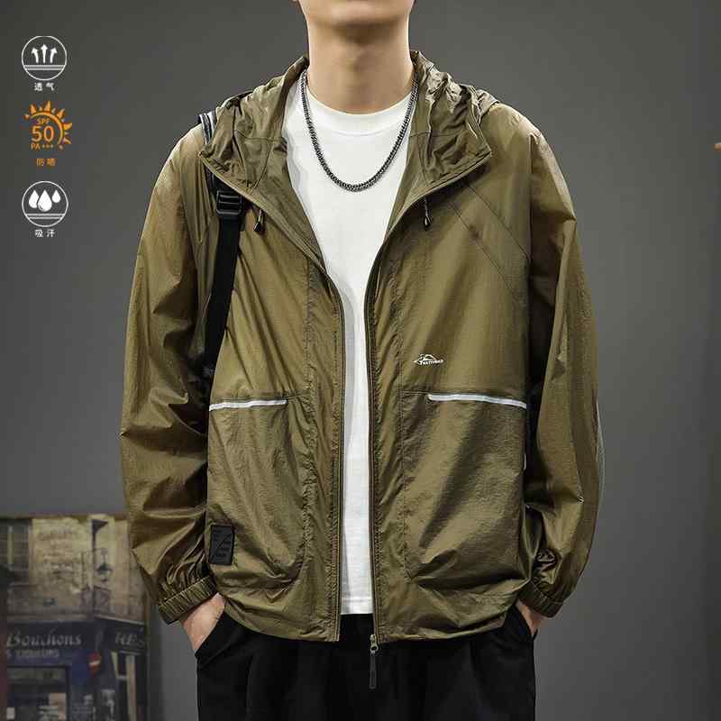 UVカットパーカー メンズ 春夏 薄手 軽量 速乾 通気性 フード付き スポーツ アウトドア 釣り 日焼け防止 紫外線対策 ナイロン カジュアル ゆったり アウター オリーブ グレー