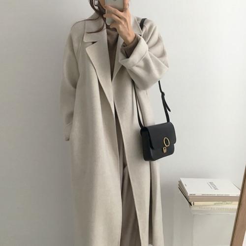 コート レディース 韓国 フレンチスタイル ウール混 厚手 ミドル丈 小柄向け 秋冬 テーラードカラー スリムシルエット ベルト付き 通勤 オフィス エレガント 上品