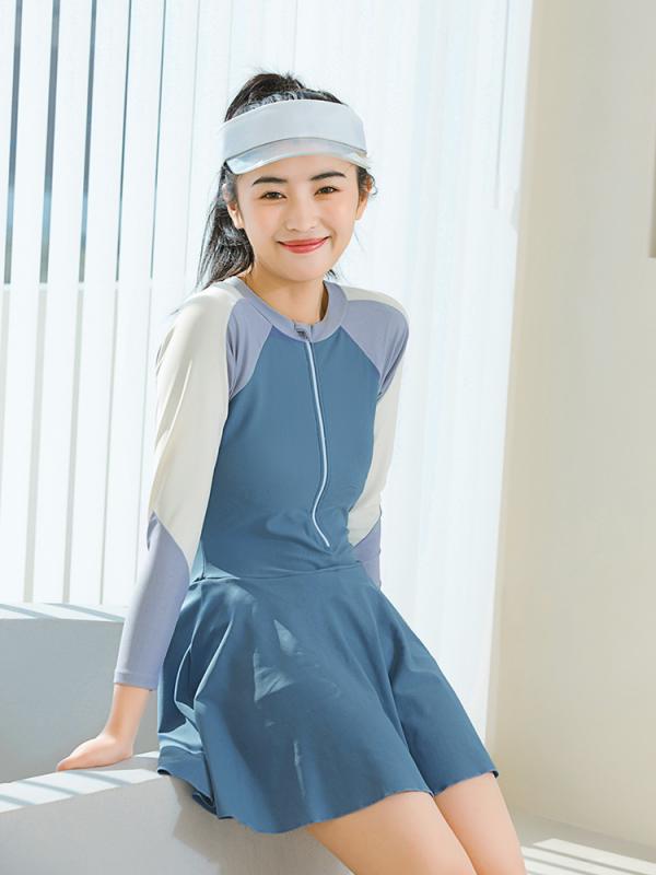 水着 女の子 キッズ ジュニア スポーツ フィットネス 長袖 UVカット ワンピース 屋外 室内 トレーニング スイミング 競泳 ダンス ナイロン