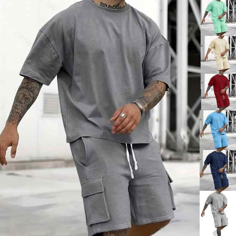 セットアップ メンズ 男性用 Tシャツ ショートパンツ 上下セット ルーズフィット カジュアル スポーツ 夏 吸湿速乾 軽量 2点セット