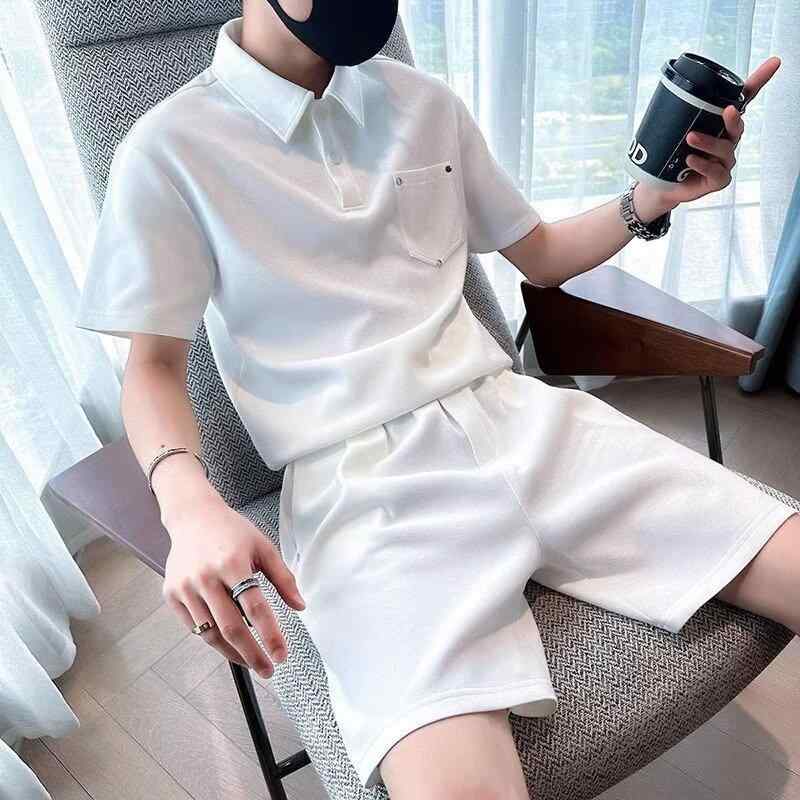 セットアップ メンズ 男性用 半袖 Tシャツ ショートパンツ ハーフパンツ カジュアル スポーツ ゆったり ビッグシルエット 綿 コットン 春夏 普段使い ルームウェア ブラック ホワイト ブラウン系 2点セット