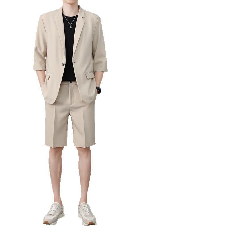 セットアップ メンズ 半袖 ショートパンツ セット ゆったり ルーズフィット カジュアル 薄手 軽量 ポリエステル混紡 韓国 香港風 クール トレンド 春夏 デイリーユース