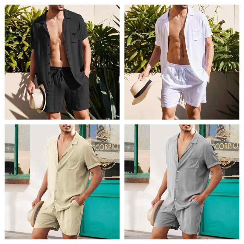 セットアップ メンズ 半袖シャツ ショートパンツ リネン 薄手 軽量 綿混紡 ゆったり カジュアル 普段使い 春夏