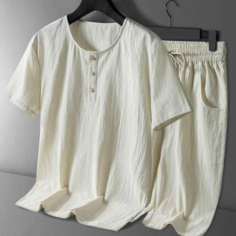 セットアップ メンズ 中国風 上下セット 半袖Tシャツ ハーフパンツ 綿麻 リネン 薄手 軽量 吸湿速乾 涼しい 夏物 シニア 中高年 男性 カジュアル
