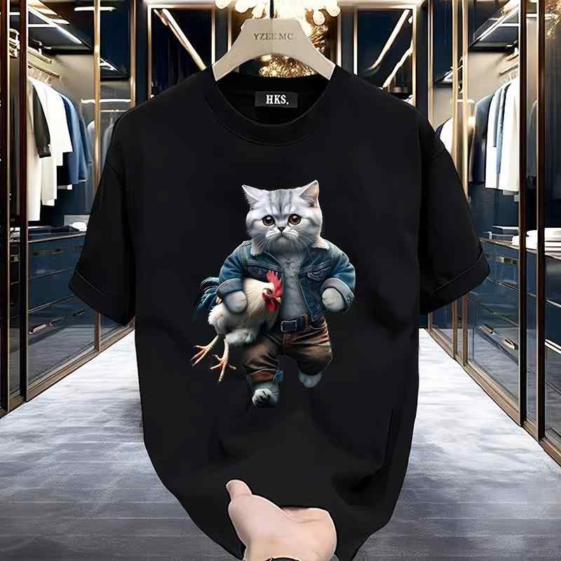 アニマルプリント クルーネックTシャツ（ネコ）オーバーサイズ【OUTDOOR EXCHANGE/アウトドアエクスチェンジ】