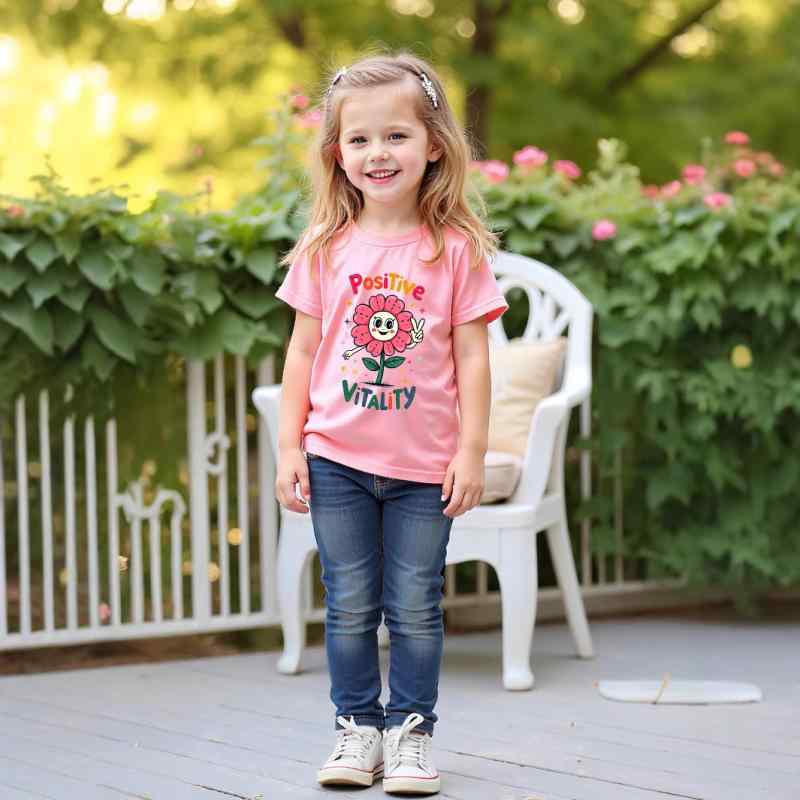 セットアップ キッズ 女の子 半袖Tシャツ デニム ロングパンツ ピンク カートゥーン プリント キャラクター カジュアル 夏 上下セット 子供服 普段使い お出かけ 通園