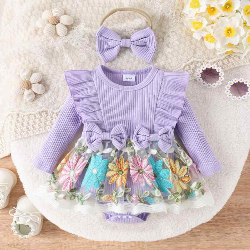 ロンパース ベビー 女の子 韓国 刺繍 スカート付き 股下スナップ 長袖 カバーオール コットン 新生児 春秋 秋冬 普段使い レッド パープル ホワイト