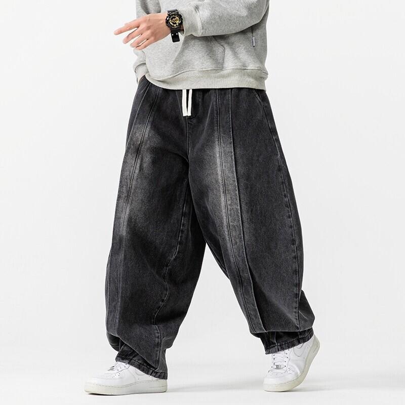 デニムパンツ メンズ サルエル ワイドシルエット レトロ ヴィンテージ風 アメカジ ストリート ルーズフィット コットン ウォッシュ加工 カジュアル 大きいサイズ 春 秋 ブラック ダークブルー ライトブルー