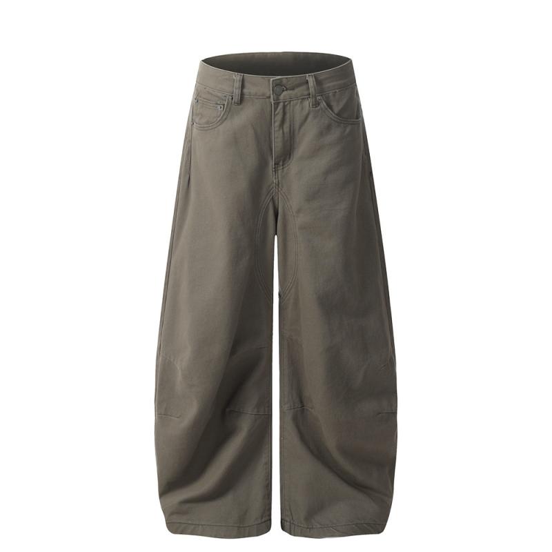 デニムパンツ メンズ アメリカンビンテージ ルーズフィット カーブシルエット ウォッシュ加工 無地 シンプル コットン 長ズボン 春夏 日常使い ダークブラウン ブラック