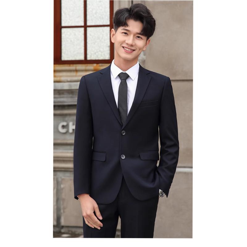スーツ メンズ 男性 高級感 質感 韓国 スリムフィット 細身 ジャケット ポリエステル混 セットアップ 結婚式 披露宴 ビジネス オフィス フォーマル 正装 通勤 就活 リクルート ブラック