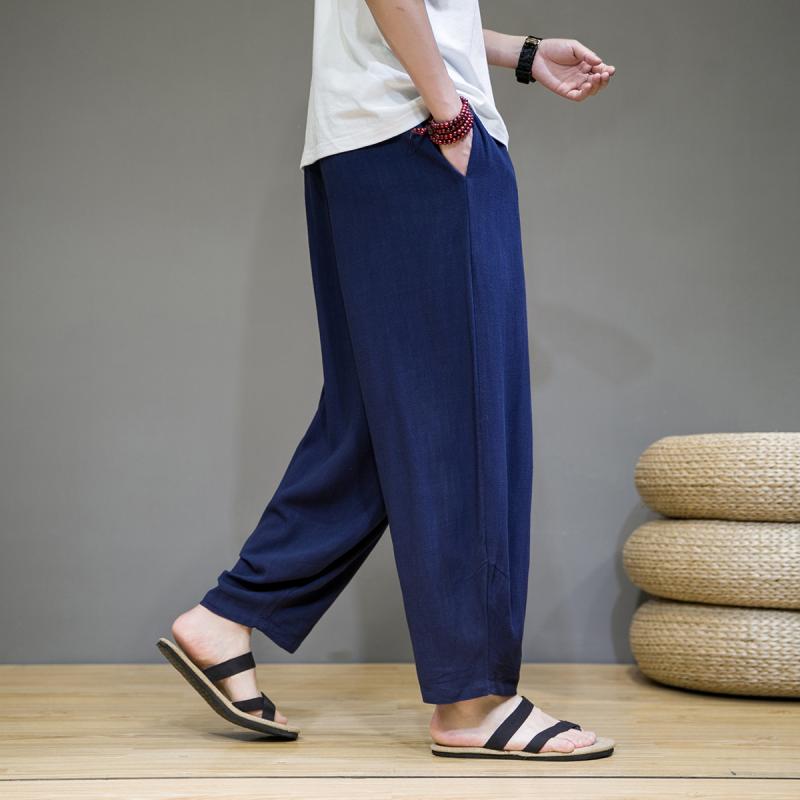 パンツ メンズ 男性用 夏 麻 リネン 綿麻 再生繊維 薄手 UVカット アンクル丈 ゆったり ストレート 民族風 カジュアル 普段使い