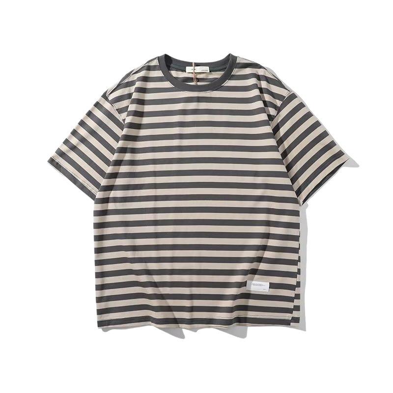 メンズ ストライプTシャツ ショートパンツ セットアップ ゆったり ルーズフィット トレンド カジュアル 純綿 半袖 薄手 春夏 ストリート系 着回し 接触冷感