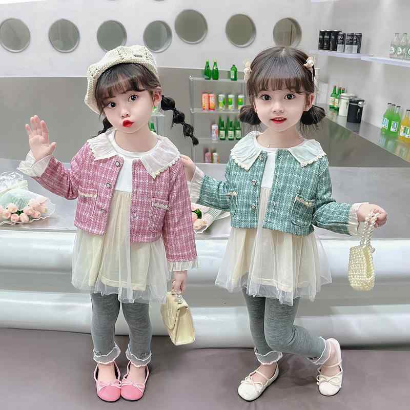 ベビー服 女の子 幼児 春秋 韓国 おしゃれ かわいい カジュアル 長袖 3点セット パンツスタイル セットアップ コットン 綿 ピンク ブルー 普段着 お出かけ着