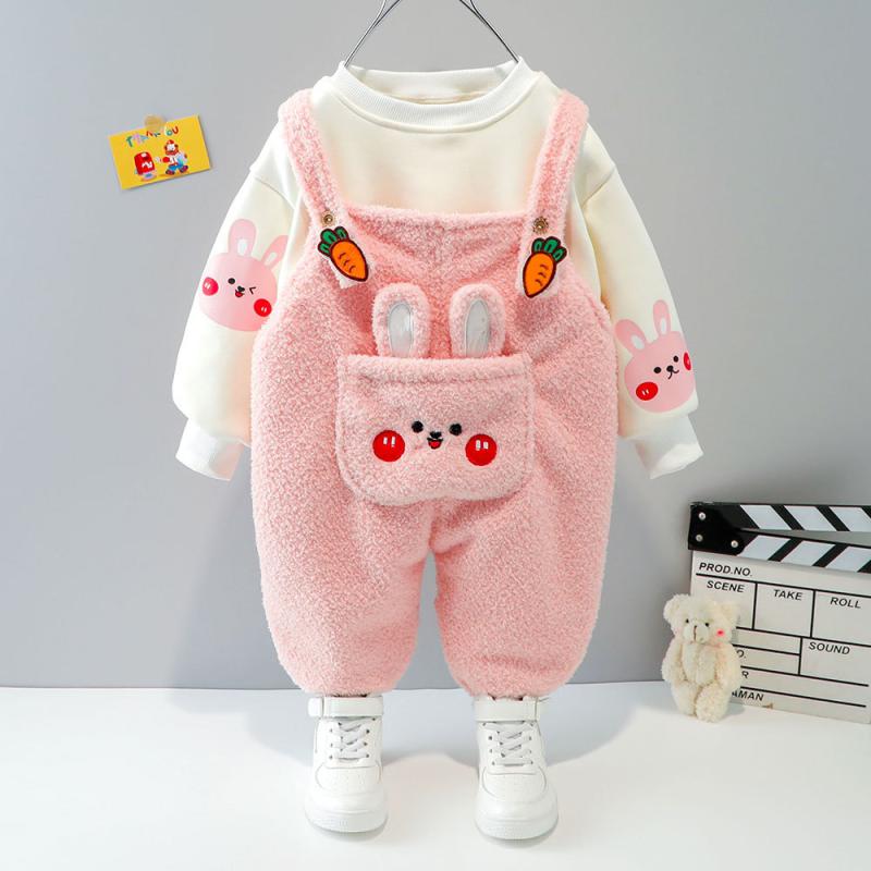 セットアップ 女の子 ベビー 女児 赤ちゃん サロペット オーバーオール パンツ 秋冬物 かわいい 裏起毛 厚手 綿 キッズ 子供服 2点セット 韓国 幼児