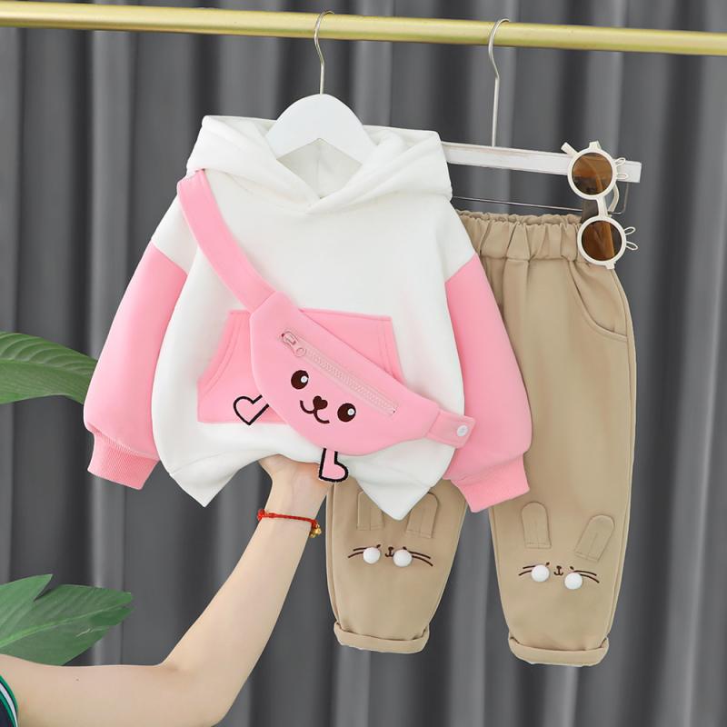 キッズ セットアップ 女の子 韓国 おしゃれ 綿 コットン 裏起毛 厚手 暖かい 春秋 長袖 フード付き パーカー 長ズボン パンツ 上下セット 普段着 かわいい カジュアル うさぎ耳