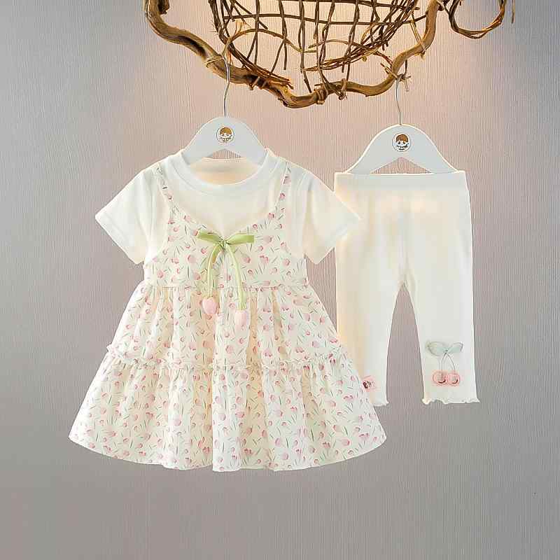 セットアップ ベビー 女の子 コットン 花柄スカート 半袖 2点セット 夏服 薄手 涼しい お出かけ 普段使い 通園 ガールズ ファッション