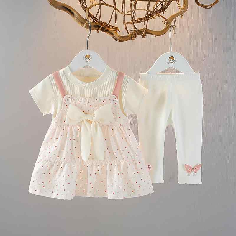子供服 女の子 ベビー セットアップ 半袖ワンピース サロペットスカート 2点セット かわいい おしゃれ プリンセス 春夏 綿 薄手 ピンク 黄 普段使い お出かけ