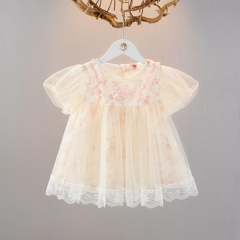 ワンピース キッズ 女の子 ベビー 夏 薄手 半袖 チュール プリンセスドレス Aライン フレア お出かけ 発表会 フォーマル ピンク ライトグリーン ポリエステル