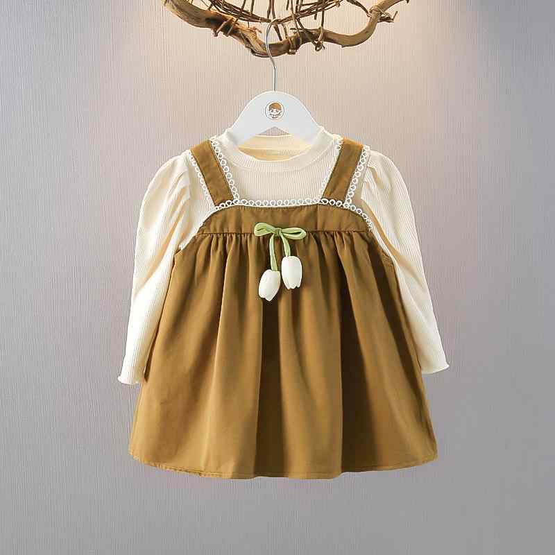 ジャンパースカート セットアップ 女の子 ベビー キッズ 長袖 トップス プリンセス風 おしゃれ かわいい 2点セット コットン 秋冬 ブラウン