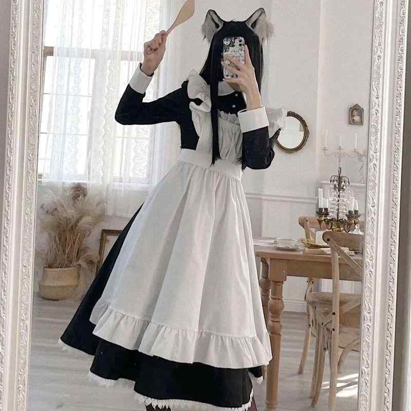 コスプレ メイド服 ロリータ アニメ風 ロング丈 ショート丈 大きいサイズ ビッグサイズ 白 ホワイト ポリエステル 男女兼用 男の娘 ハロウィン イベント 仮装 衣装 かわいい