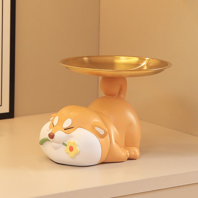 玄関 置物 かわいい 柴犬 鍵 小物入れ トレー型 樹脂製 エントランス インテリア 新築祝い 引越し祝い ギフト