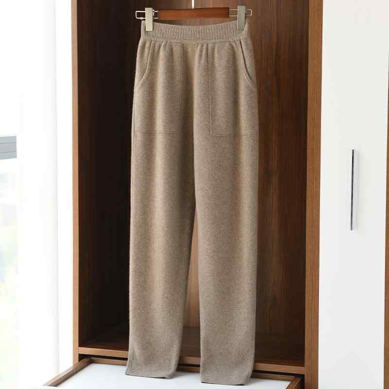 ニットパンツ レディース 秋冬 厚手 上質ウール混 テーパードパンツ 美脚 ポケット付き ハイウエスト カジュアル リラックス 通勤 オフィス ブラック 伸縮性 知的|おうち健康生活