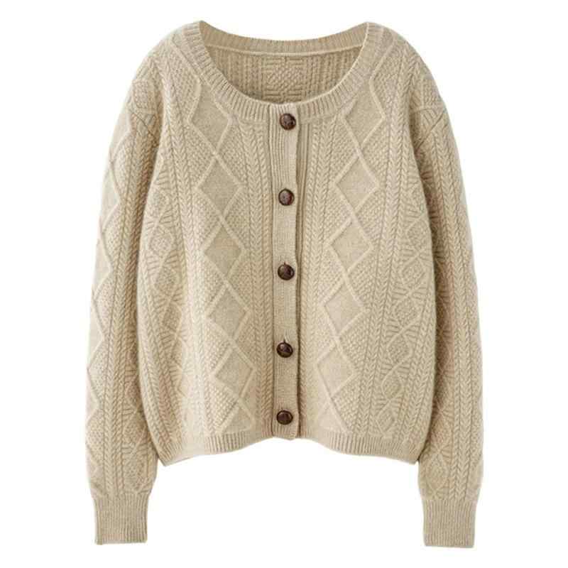 ニット カーディガン レディース 女性用 カシミヤ ウール ソフト 厚手 暖かい 保温 ケーブル編み ゆったり クルーネック 秋冬|おうち健康生活