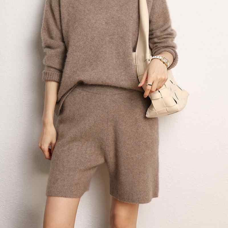 ショートパンツ レディース 秋冬 カシミヤ ウール ニット ストレート 厚手 カジュアル ハイウエスト 伸縮性 防寒 デイリーユース 普段使い ルームウェア 女性用ボトムス｜おうち健康生活