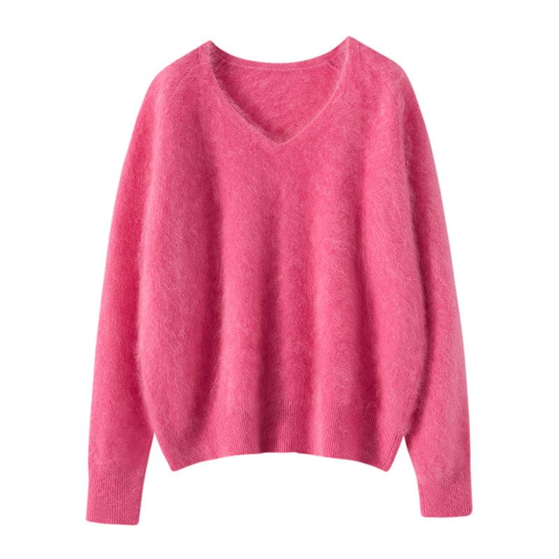 編み物 レディース カシミール Vのど首 ティーシャツ ゆったり 伸び伸びする相応う シームレス 起毛 滑っこい 秋冬 デイリー若い衆 事務所 心地好い トップス ニット・セーター-レディースファッション