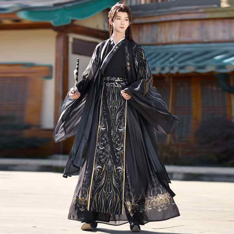 漢服 男女兼用 ユニセックス 国風 魏晋時代 仙侠 ファンタジー 古典衣装 コスチューム イベント 舞台衣装 コスプレ ブラック ポリエステル 麻混 クール かっこいい 武道風 軽やか 優雅 ゆったり 大袖トップス 長袖上着 羽織｜おうち健康生活