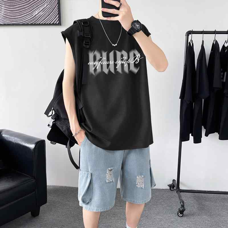セットアップ メンズ ベスト ハーフパンツ 春夏 原宿系 カジュアル リラックス シンプル トレンド 着回し 普段使い ルームウェア ポリエステル