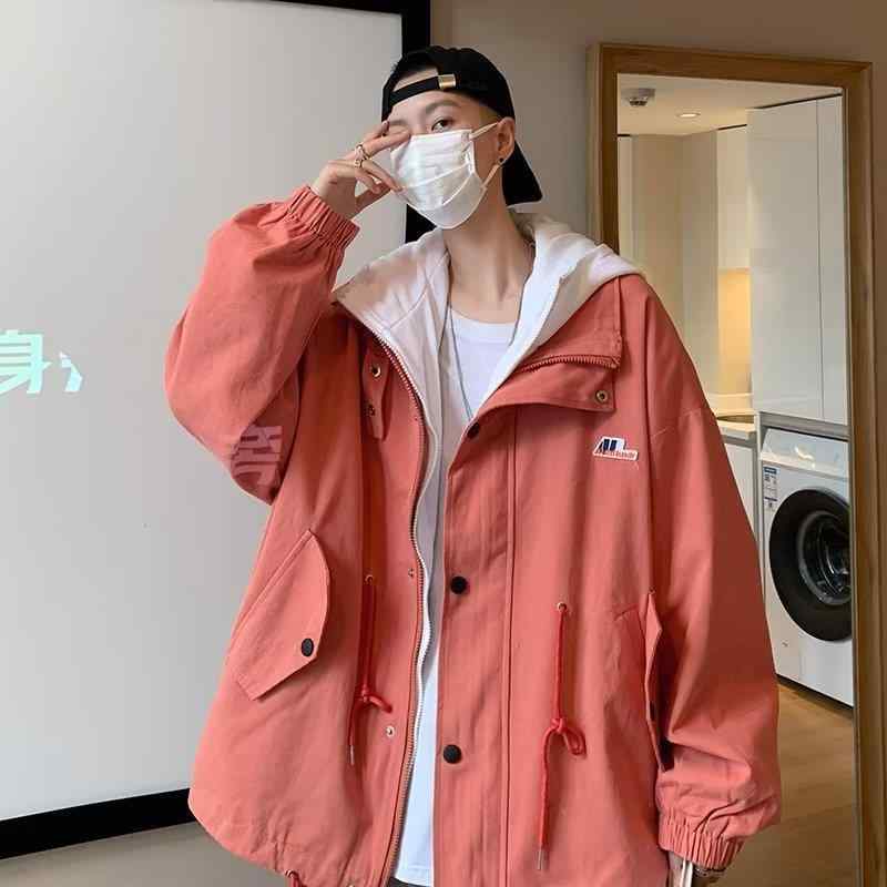 ジャケット メンズ アメリカン フェイクレイヤード フード付き オーバーサイズ カジュアル ストリート 春秋 コーデュロイ 耐摩耗性 カップル ペア ブルゾン アウター