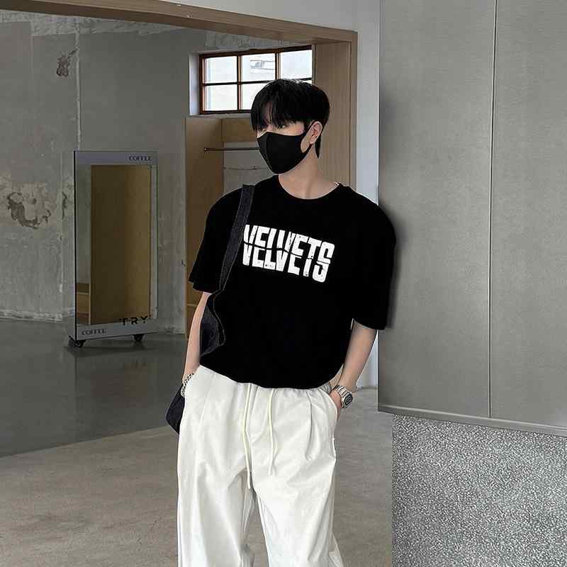 Tシャツ メンズ 韓国 ストリート レトロ ヴィンテージ風加工 英字プリント オーバーサイズ 半袖 トップス クルーネック カップル ペア お揃い ゆったり 綿 コットン 春夏 カジュアル 普段使い 白 黒