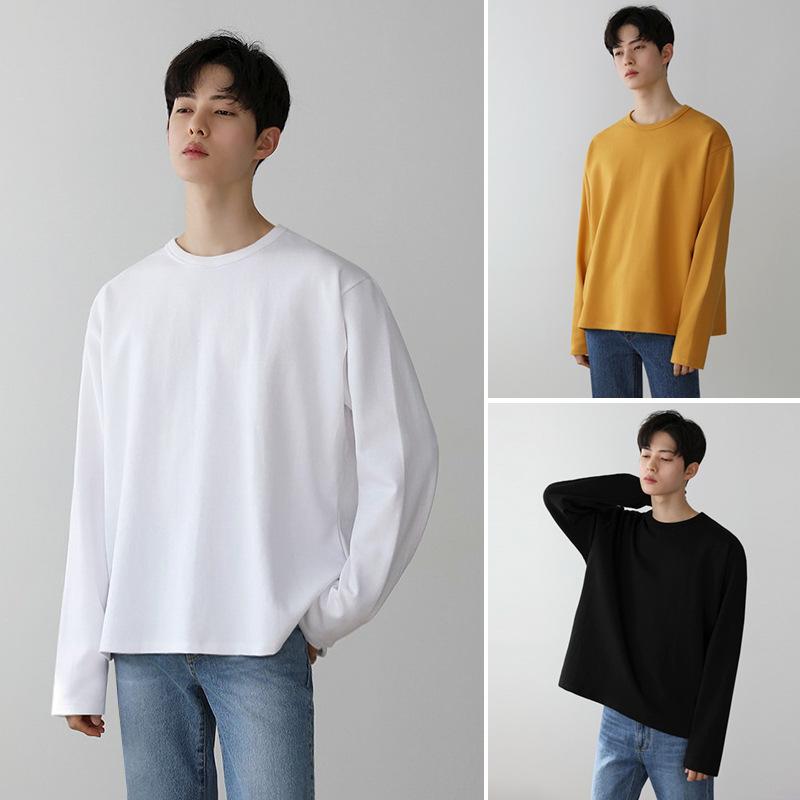 Tシャツ メンズ 長袖 無地 薄手 コットン 綿 ゆったり オーバーサイズ クルーネック 韓国 カジュアル ストリートファッション 普段使い リラックスウェア