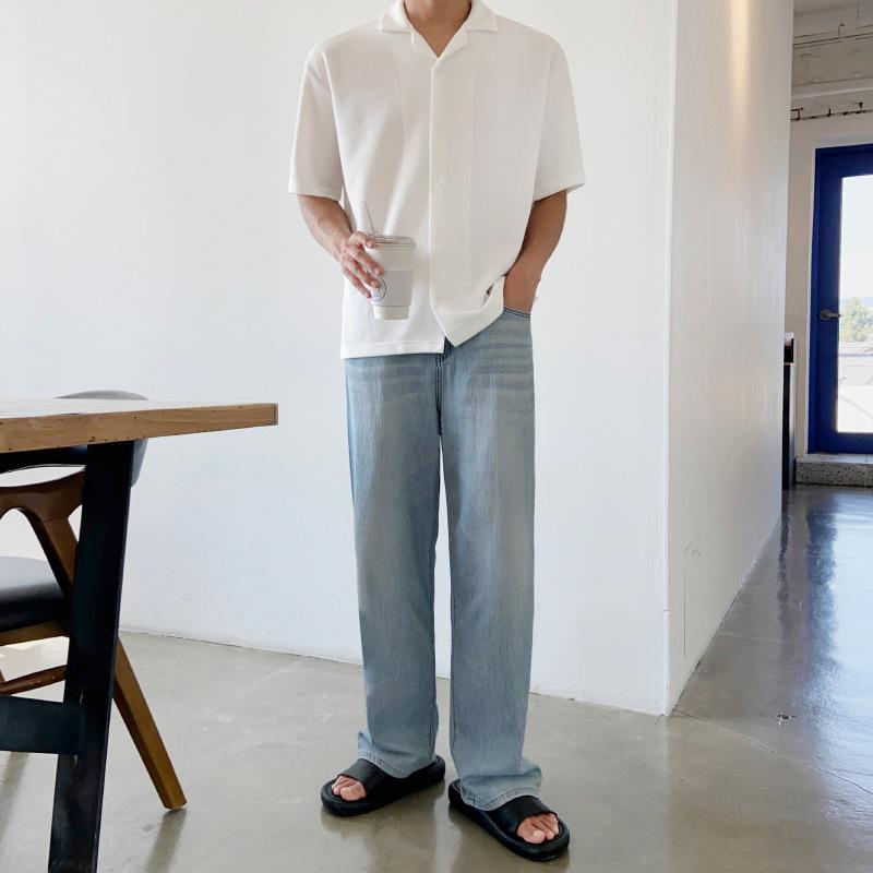 シャツ メンズ キューバ襟 五分袖 ゆったり オーバーサイズ 韓国 トレンド 大人カジュアル 薄手 綿 ポリエステル混 春夏 普段使い 白 カーキ