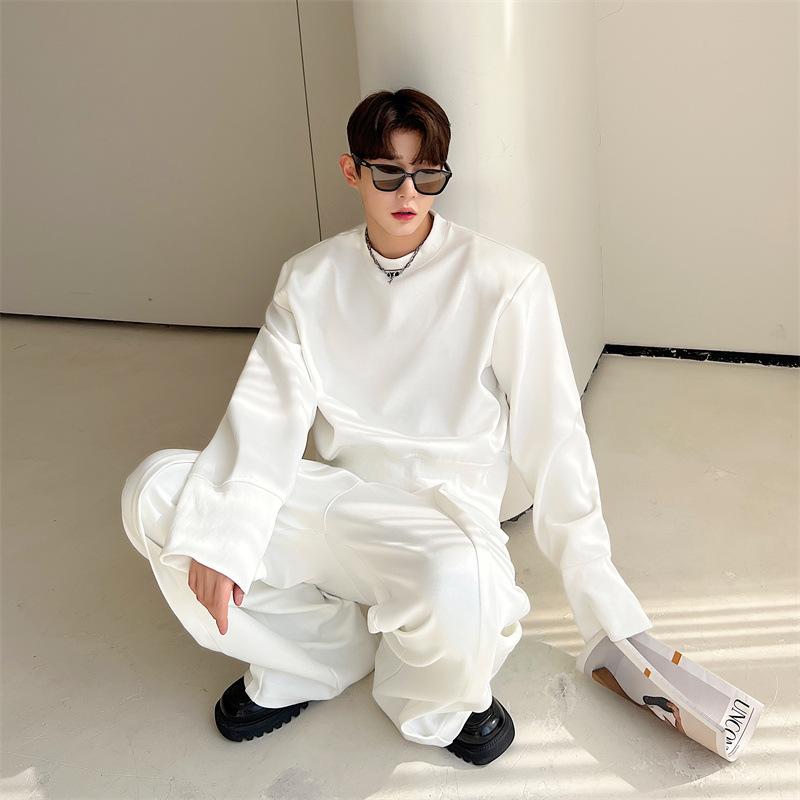 セットアップ メンズ 韓国ファッション 春秋 スウェット 長袖 トレーナー ロングパンツ 長ズボン 上下セット 2点セット ホワイト 白 おしゃれ スポーツ カジュアル 普段着 デイリーユース ルームウェア ポリエステル