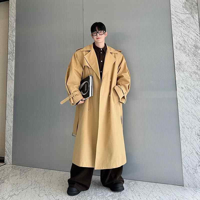 コート 男性用 女性用 カーキ トレンチコート 韓国 きれいめ 定番 オーバーサイズ ゆったり ミドル丈 ロング丈 ウエストベルト付き ダブルボタン テーラードカラー 上質 ポリエステル 厚手 カジュアル 通勤 秋冬 アウター