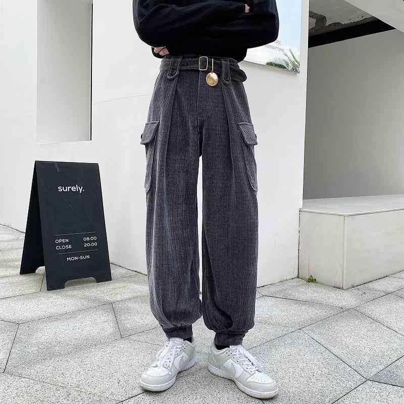 カーゴ ジョガーパンツ メンズ アメカジ ストリート ルーズフィット テーパード コーデュロイ シェニール 立体ビッグポケット 春秋 無地 ミドルウエスト ノンストレッチ ポリエステル