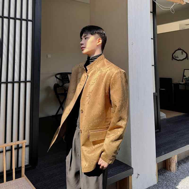 上衣 メンズ 新中華表現スタイル 照明ランプ色つや リヴァーシブル ジャ差し固める織り 繻子調 飛び切り感 ポリエステル 唐装風 ゆったり ルーズフィット 心地好い アウター 烏兎 カーキ 長袖 スポーツジャケット