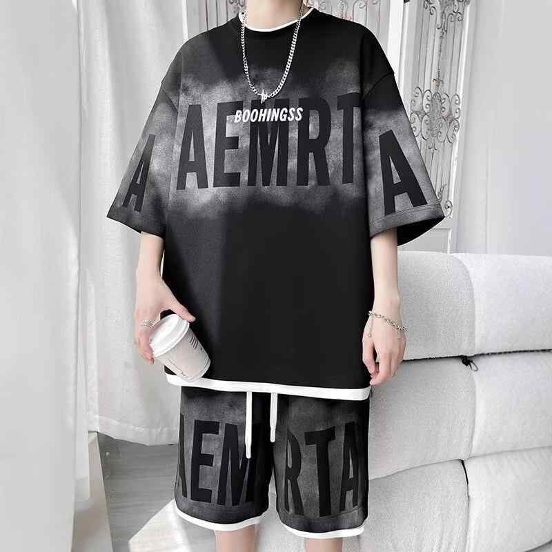 メンズ セットアップ 半袖 Tシャツ トップス ショートパンツ 短パン ハーフパンツ 上下セット 英字ロゴ 薄手 ゆったり 大きいサイズ カジュアル スポーティー 普段使い 部屋着 レジャー アクティブウェア 春夏