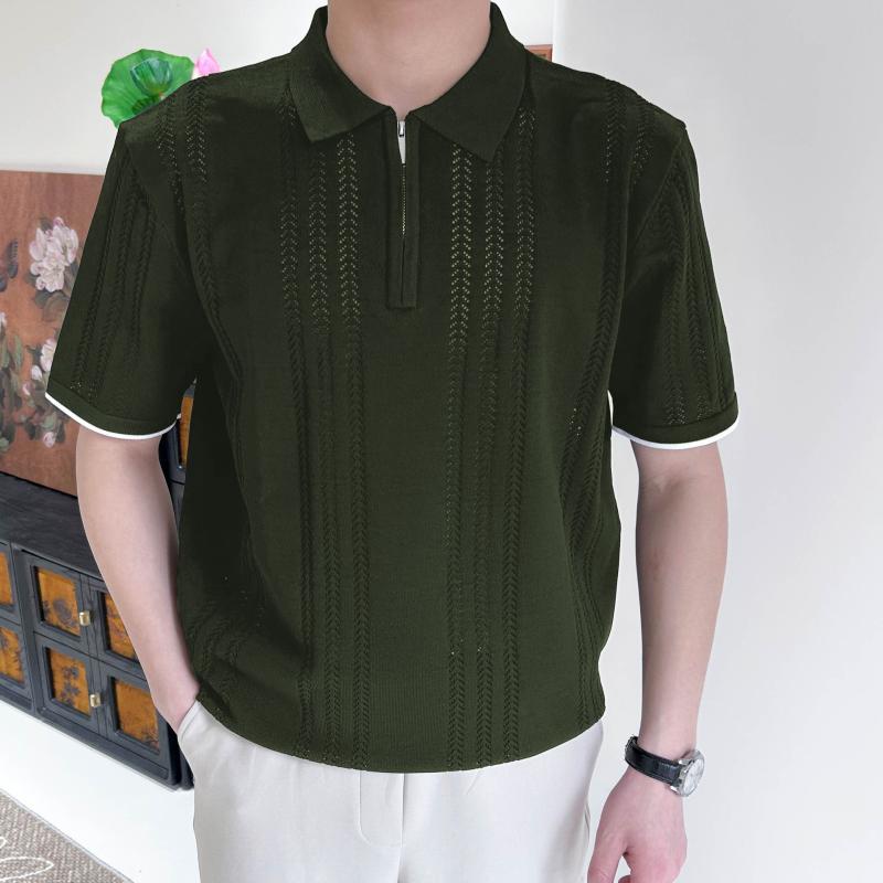 POLOシャツ メンズ 男性用 半袖 ハーフジップ メッシュ 通気性 無地 ゆったり ルーズフィット カジュアル ビジネス きれいめ スマート ポリエステル 薄手 速乾 ウォッシャブル 夏