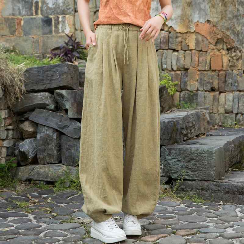 パンツ レディース 綿麻 ラミー 春夏 砂洗い加工 色ムラ加工 ヴィンテージ風感 ゆったり リラックス ウエストゴム 裾絞り バルーン ジョガー ロング丈 カジュアル 普段使い