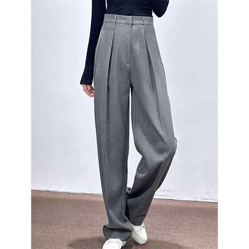 パンツ レディース 春秋冬 高級感 グレー スラックス オフィスカジュアル きれいめ 上品 着痩せ効果 美脚 テーパードストレート ハイウエスト 厚手 微ストレッチ ポリエステル混 ボトムス