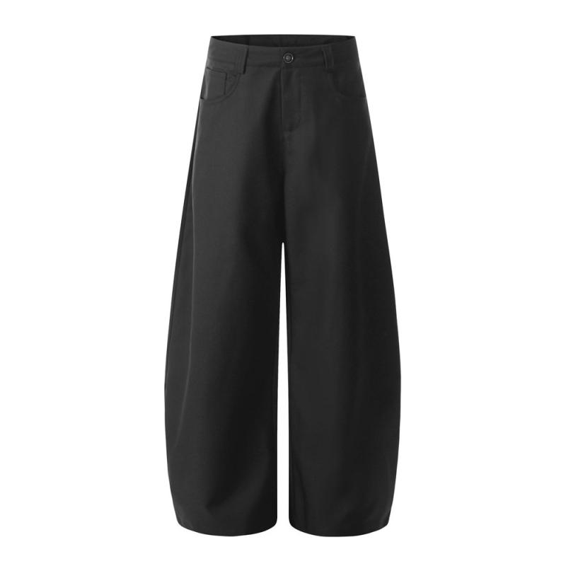 スラックス メンズ 男性用 ワイド ルーズ ゆったり バナナパンツ バルーンパンツ カーブシルエット Vibe系 アメカジ ストリートファッション 多ポケット プリーツ ポリエステル コットン混紡 黒 無地 カジュアル 普段使い オールシーズン ロングパンツ
