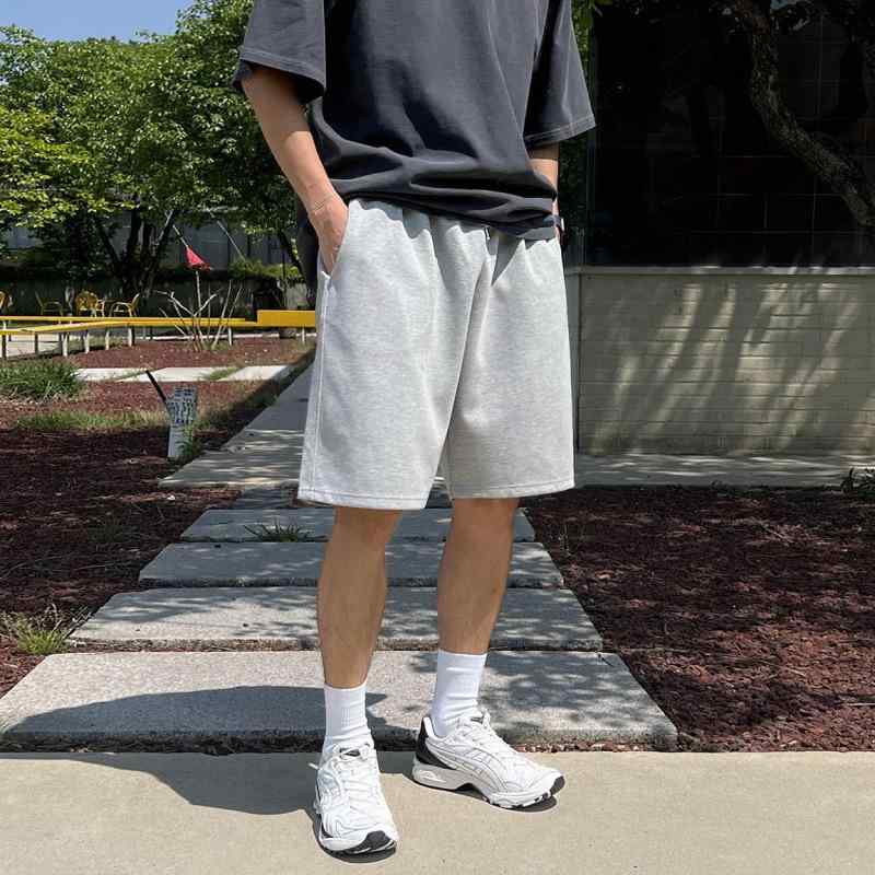 ハーフパンツ メンズ 男性用 シンプル カジュアル 普段使い スポーツ ゆったり ルーズフィット ストレート 五分丈 春夏 綿混 コットンブレンド 通気性 吸湿速乾 微弾性 ストレッチ 韓国ファッション 通勤スタイル グレー アッシュグレー