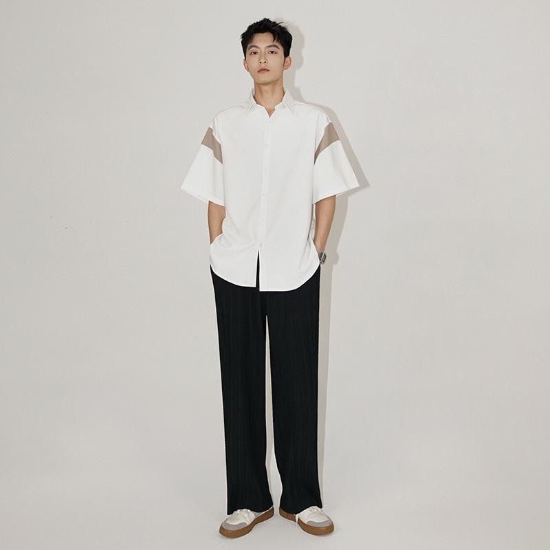 シャツ メンズ 半袖 接触冷感 吸湿速乾 麻混 ポリエステル 春夏 韓国 ゆったり リラックスフィット スクエアカラー カジュアル 高級感 普段使い トップス カーキ グリーン
