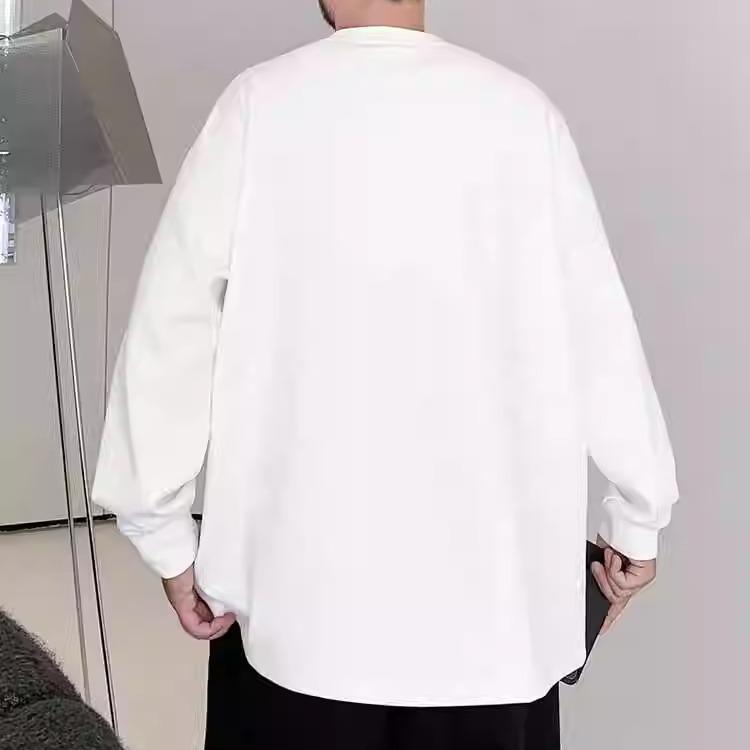 Tシャツ メンズ 純綿 長袖 ホワイト ゆったり ルーズフィット 大きいサイズ クルーネック 薄手 刺繍 イラスト カジュアル 普段使い 通気性 抗菌 トップス