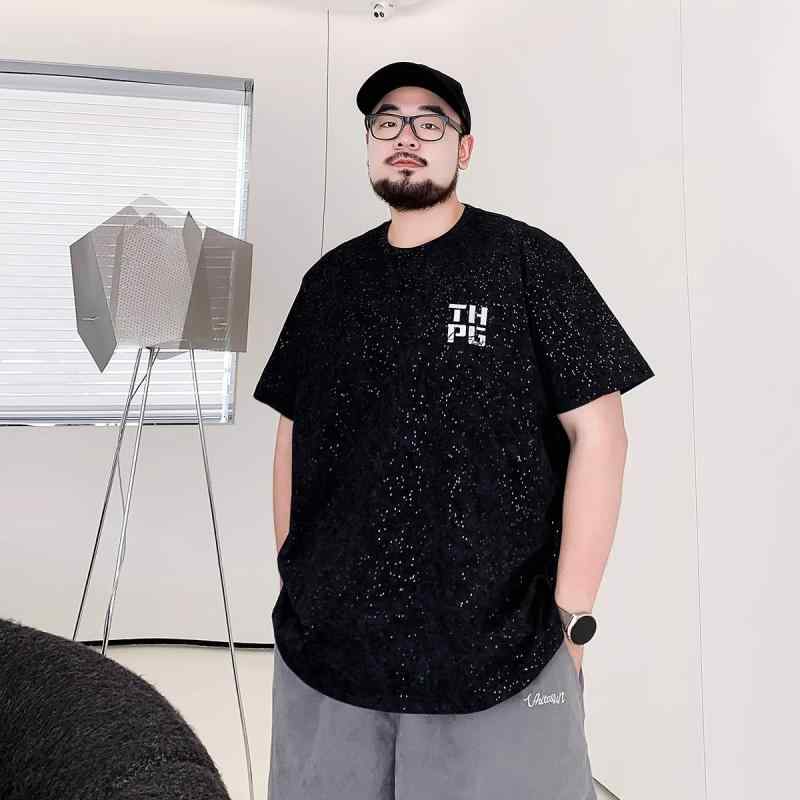 Tシャツ メンズ 大きいサイズ ビッグシルエット ゆったり ぽっちゃり 半袖 丸首 クルーネック 英字刺繍 カジュアル ストリート系 普段使い 夏 黒 綿 通気性 抗菌 薄手 トップス