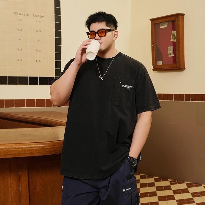 Tシャツ メンズ 大きいサイズ ビッグシルエット ゆったり クルーネック 半袖 綿 ウォッシュ加工 薄手 通気性 抗菌 カジュアル 夏 黒